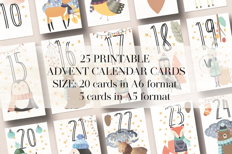 25 Printable Advent Cards for Kids, Christmas Advent Calendar Printable, Instant Download, DIY Kids Christmas Advent Calendar zdjęcie 2