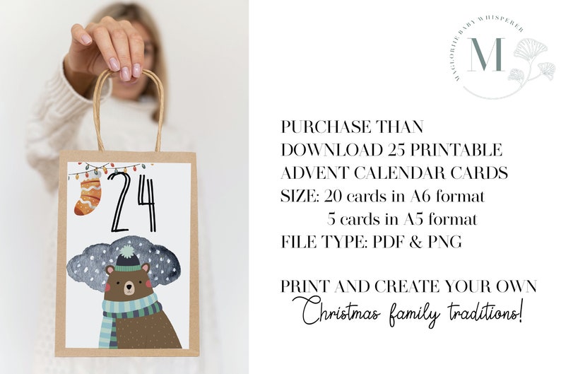 25 Printable Advent Cards for Kids, Christmas Advent Calendar Printable, Instant Download, DIY Kids Christmas Advent Calendar zdjęcie 6