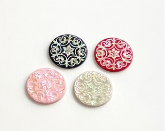 Golf gifts,Mother of Pearl Golf Ball Marker Set_2 ball markers (Vine Floral Motif_Black/Pink _no clip),farther's day gifts,gifts for golfers