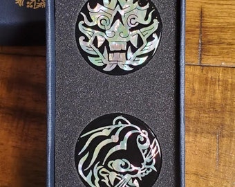 Golf gifts, Mother of Pearl Golf Ball Marker Set_2 ball marker(Dragon/Tiger _no clip),farther's day gifts, gifts for golfers