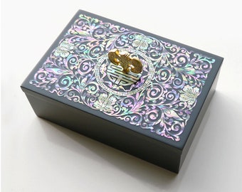 Jewelry Box Business Card Box Business Card Holder with Arabesque Decorative Lacquer Mother of Pearl