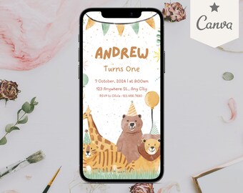 Zoo Animal Theme Birthday Party Digital Invitation | Evite Canva Template | Mobile Zoo Birthday | Electronic Birthday Invite SMS Email