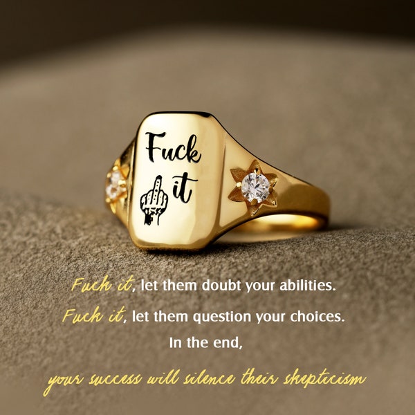 Fu*k It Ring, Engraved Ring, Square Shaped Ring, Middle Finger Ring, Gold Plated Ring,Christmas Gift Ideas, Best Gift for Her, Fu*k jewelry