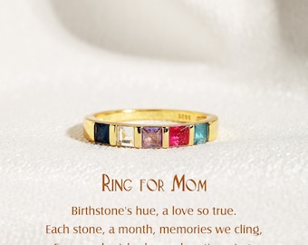 Personalized Baguette Birthstone Ring, Custom Birthstone ring, Gold Dainty Gemstone Ring, Family Ring, Gifts for Her