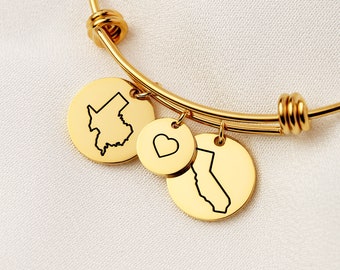 Custom State Bracelet, Personalized Two States Bracelet, Best Friend Gifts, Long Distance Friendship State Jewelry, Unique Birthday Gift