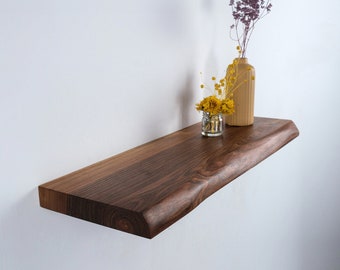 Elegante Live Edge Walnoot Planken, Natuurlijke Lange Floatig Planken, Boerderij Plank, Planken voor Slaapkamer, Houten Kwekerij Planken, Keuken Plank