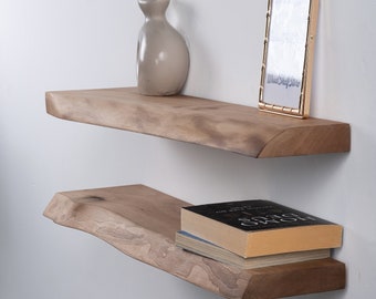 Estantes de madera de nogal de alta calidad, estantes flotantes rústicos, estantes de pared de baño con soporte, estantes largos para libros, estantes flotantes de nogal