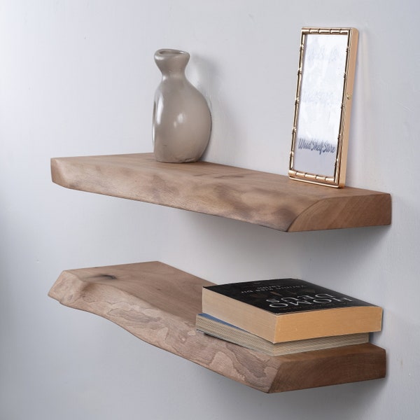 Estantes de madera de nogal de alta calidad, estantes flotantes rústicos, estantes de pared de baño con soporte, estantes largos para libros, estantes flotantes de nogal