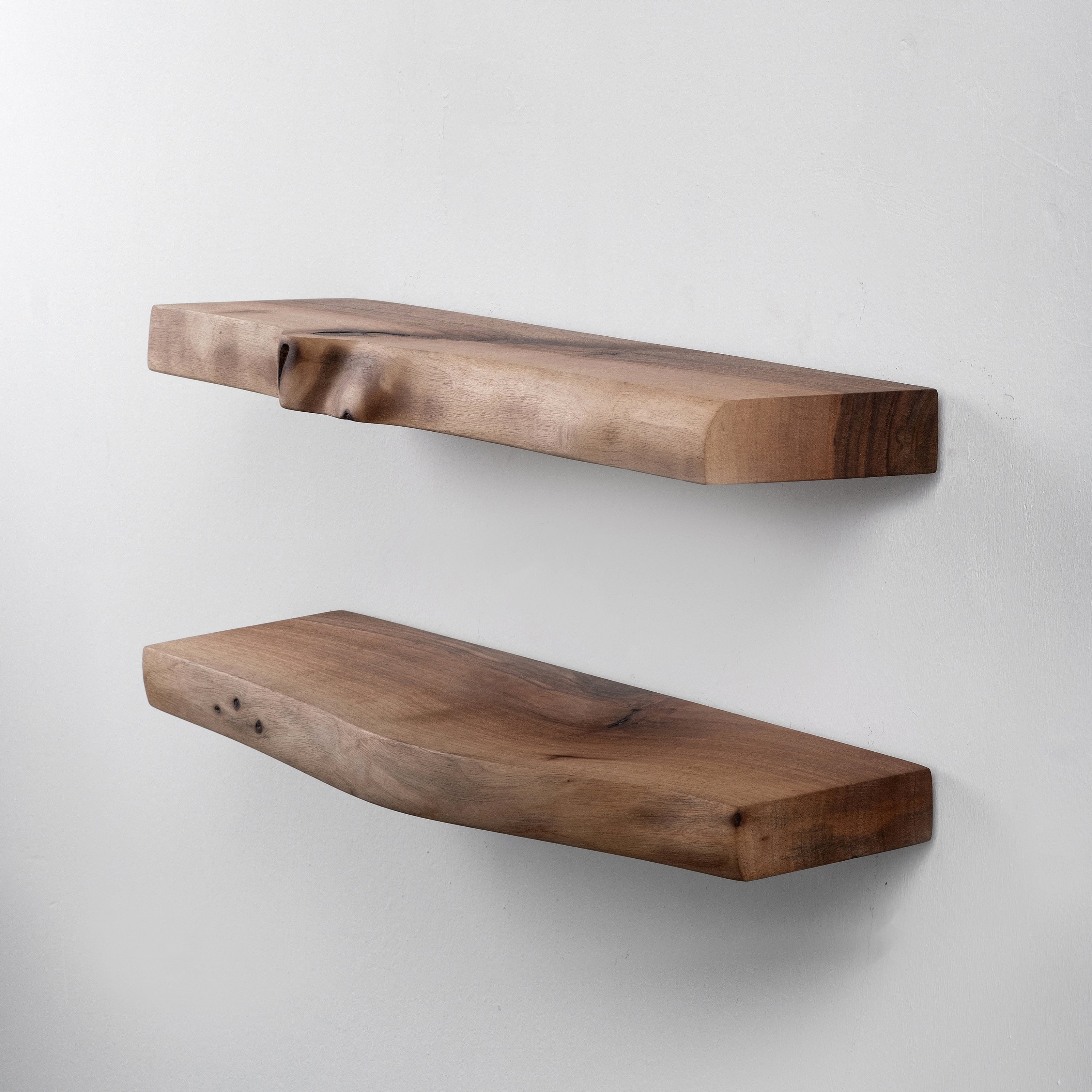 Live Edge Walnut Floating Shelves, Reclaimed Industrial Wooden Floating