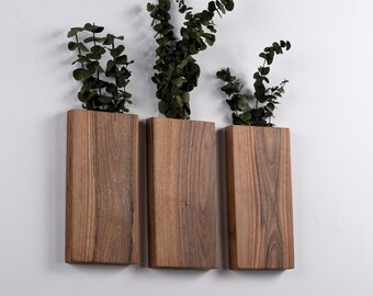 Walnut Wood Wall Pocket, Wood Hanging Vase, Faux Flower Holder, Wood wall pocket , Walnut Hanging Vase