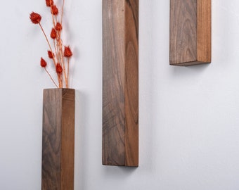 Walnut Wall Decor , Walnut Wood Wall Pocket , Wood Hanging Vase , Wood Wall Vase, Wooden Wall Vase , Faux Walnut Flower Holder , Walnut Vase