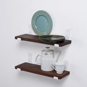 Bathroom Wall Shelves with Bracket , Heavy Duty Shelf for Kitchen , Industrial Shelf with Metal Brackets ,Wood Floating Shelf , Walnut Shelf