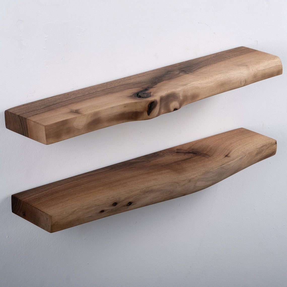Live Edge Walnut Floating Shelves, Reclaimed Industrial Wooden Floating Shelves, Farmhouse Heavy
