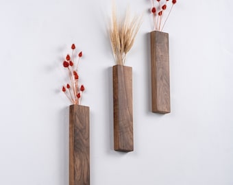 Wood Wall Pocket, Wooden Wall Vase, Faux Walnut Flower Holder, Walnut Wall Decor, Walnut Wood Wall Pocket, Wood Hanging Vase , Wall hanging