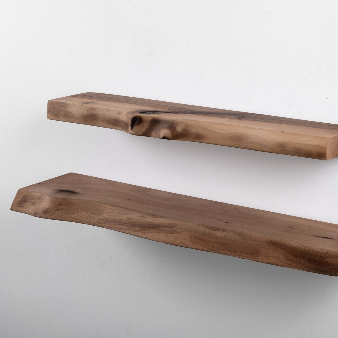 Live Edge Walnut Floating Shelves, Reclaimed Industrial Wooden Floating Shelves, Farmhouse Heavy