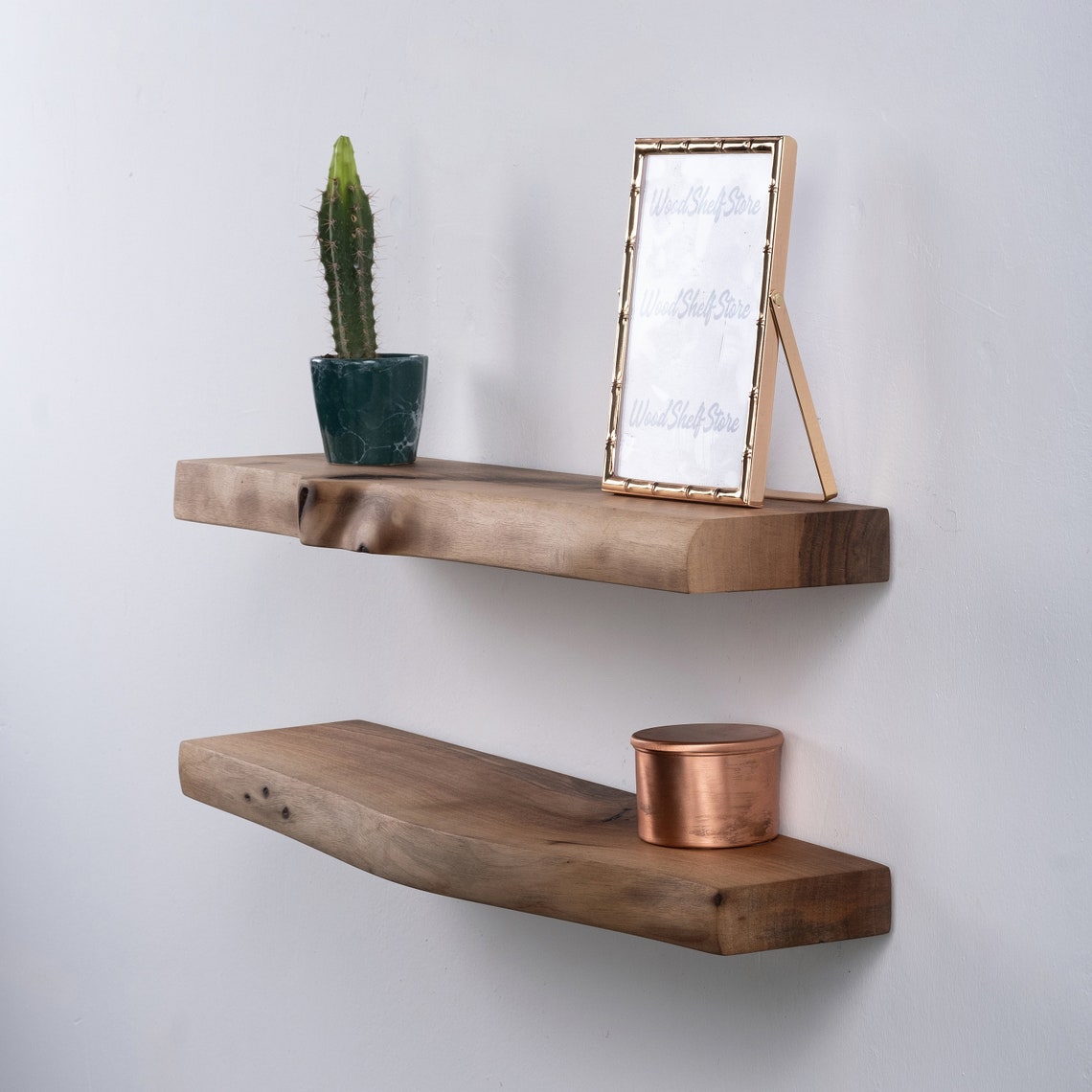 Live Edge Walnut Floating Shelves, Reclaimed Industrial Wooden Floating