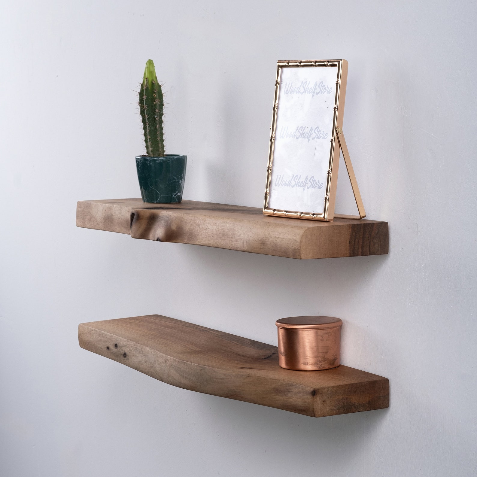 Live Edge Walnut Floating Shelves, Reclaimed Industrial Wooden Floating