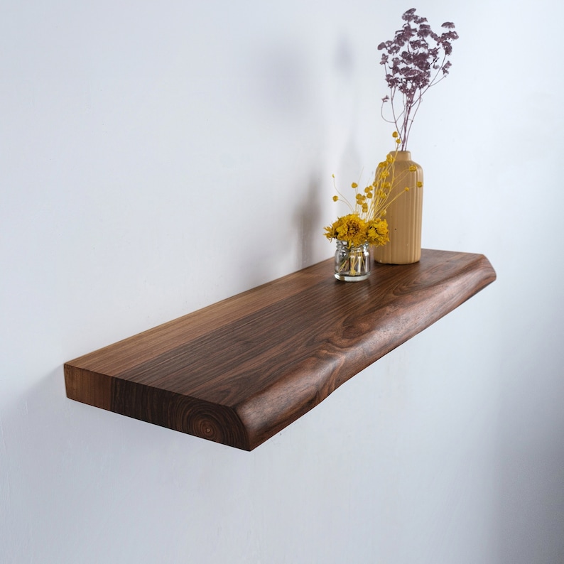 Floating Live Edge Walnut Shelf - 16 x 4 inches