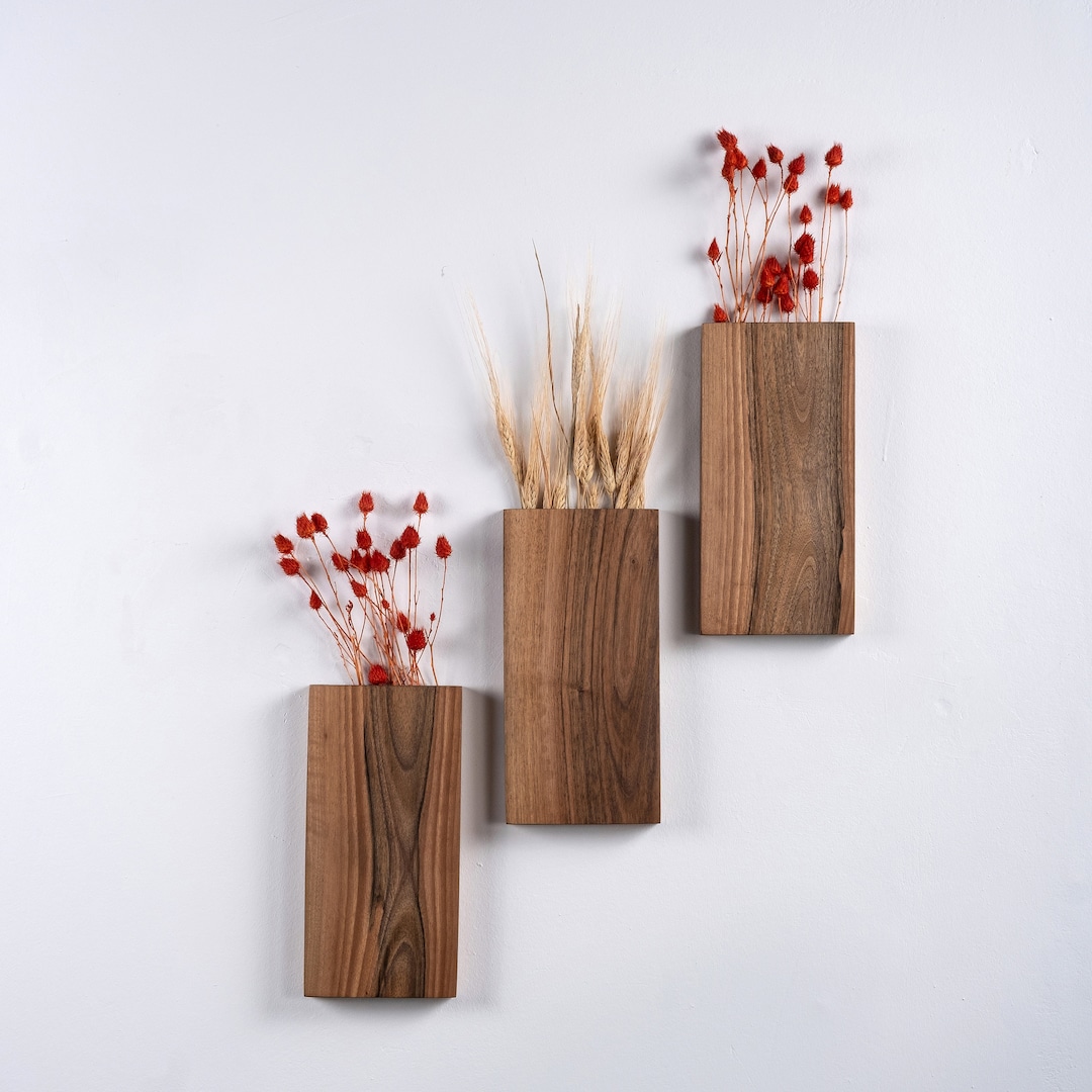 Unique Wood Wall Vase Wood Hanging Vase Wood Wall Pocket Etsy