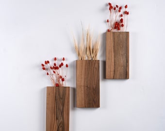 Unique Wood Wall Vase , Wood Hanging Vase , Wood Wall Pocket , Faux Flower Holder , Wall Flower Holder , Wall Hanging for Dried Flowers