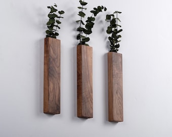 Wood Hanging Vase , Faux Flower Holder , Walnut Wall Decor ,Walnut Wood Wall Pocket , Farmhouse Decor , Dried Flower Vase , Real Walnut Wood