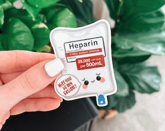 Heparinesticker, verpleegstersstickers, RN-stickers, gezondheidszorgstickers, verpleegsterhumor, stickers, ziekenhuisstickers, verpleegstersgiften, RN-giften