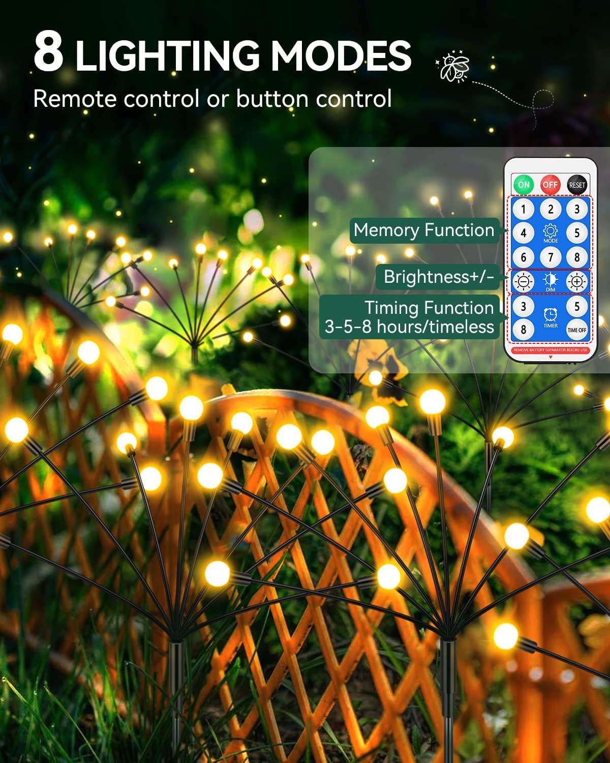 Solar Lights Outdoor Garden, 4 Pack 8 LED 8 Modes Waterproof Firefly