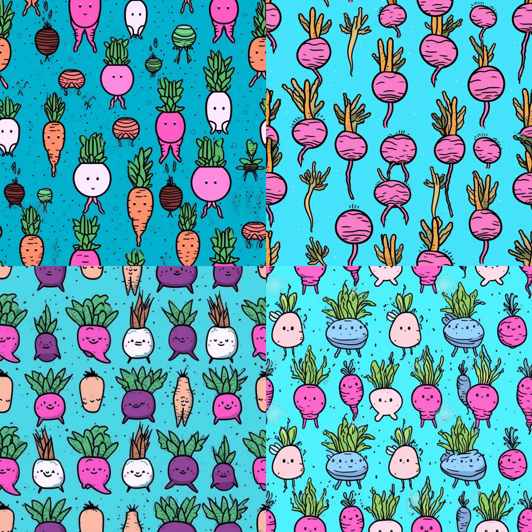 Printable Cartoon Vegetables Wallpaper Pack of 4 Etsy