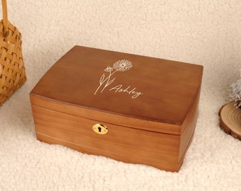 Custom Wooden Jewelry Box Wood Jewelry Organizer With Lock & Key Single drawer Jewelry Organizer Women's Jewelry Collection, Gift for Her