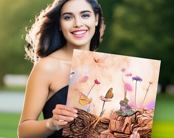 FROG PRINCE dreaming of Kisses, True LOVE Canvas Art, Fairy Tale Wall Decor, Romantic in Beautiful Flower Field , Princess Happy Family Art