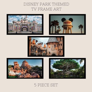 TV Frame Art, Disney Park Inspired, Volume 2, Landscape Art Bundle, TV Art Decor, 5 Piece Art Set, Home Wall Decor