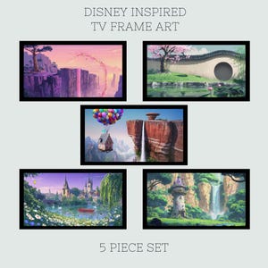 TV Rahmen Kunst, Disney inspiriert, Band 3, Landschaft Kunst Bundle, TV Kunst Dekor, 5-teiliges Kunstset, Hauswanddekor