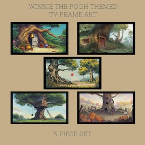 TV Frame Art, Disney Winnie The Pooh Inspired, Volume 8, Landscape Art Bundle, TV Art Decor, 5 Piece Art Set, Home Wall Decor