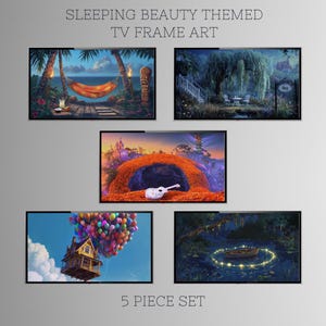 TV Rahmen Kunst, Disney inspiriert, Band 6, Landschaft Kunst Bundle, TV Kunst Dekor, 5-teiliges Kunstset, Hauswanddekor