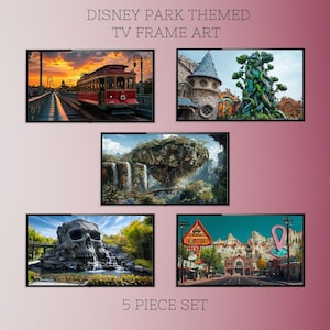 TV Frame Art, Disney Park Inspired, Volume 4, Landscape Art Bundle, TV Art Decor, 5 Piece Art Set, Home Wall Decor