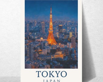 Tokyo Tower Wall Art | Japan Cityscape Poster | Modern Travel Print | Tokyo Skyline Home Decor | Digital Download