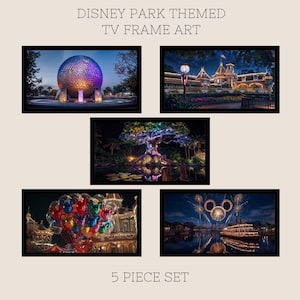 TV Frame Art, Disney Park Inspired, Volume 3, Landscape Art Bundle, TV Art Decor, 5 Piece Art Set, Home Wall Decor