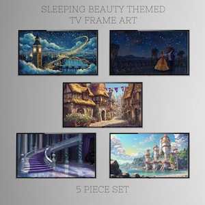 TV Rahmen Kunst, Disney inspiriert, Band 5, Landschaft Kunst Bundle, TV Kunst Dekor, 5-teiliges Kunstset, Hauswanddekor