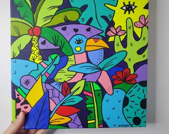 Peinture acrylique sur toile " Monsieur Toucan" Oeuvre originale