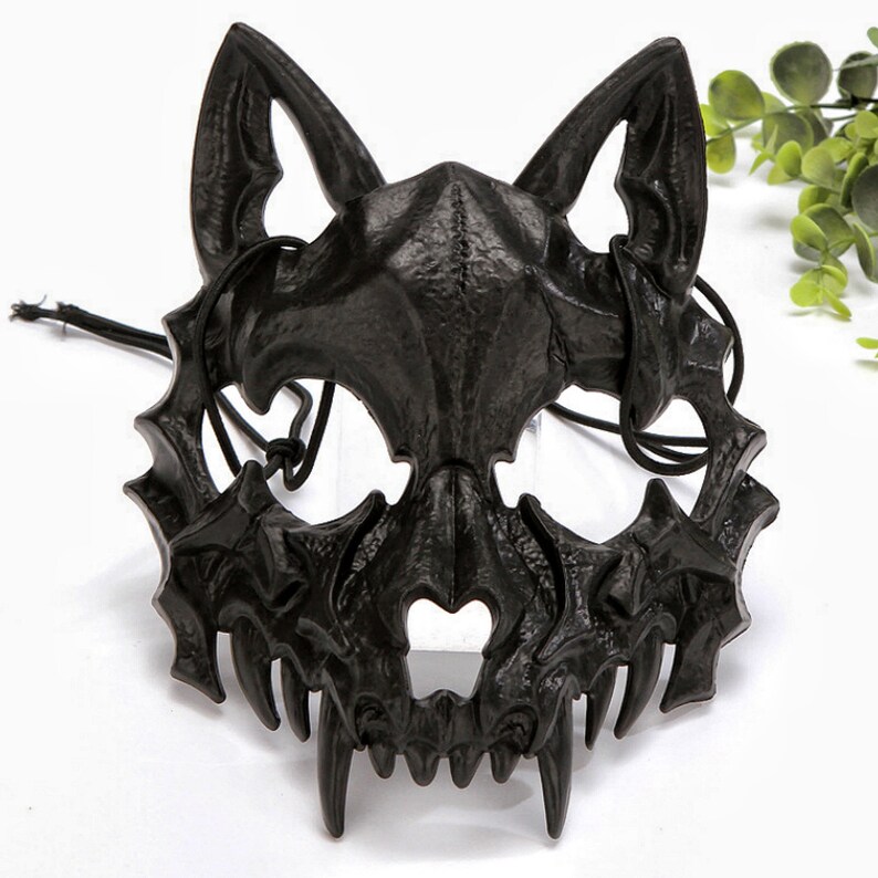 Máscara de media cara de calavera de hombre lobo, máscara de calavera de animal, unisex, accesorios de fiesta de carnaval, cosplay, mascarada de Halloween, regalo de Navidad, regalo de cumpleaños Black Werewolve