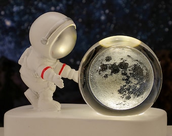 Bola de cristal lunar, base de goma brillante de astronauta, adorno de cristal, luz nocturna de bola de cristal, decoración del hogar, lindo regalo del cielo nocturno, regalo para ella