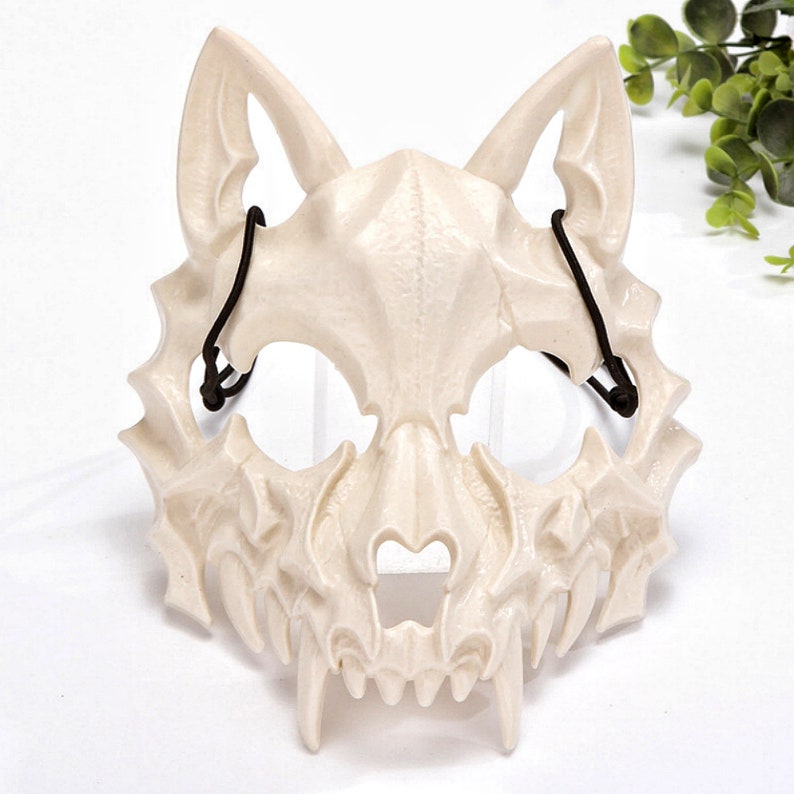 Máscara de media cara de calavera de hombre lobo, máscara de calavera de animal, unisex, accesorios de fiesta de carnaval, cosplay, mascarada de Halloween, regalo de Navidad, regalo de cumpleaños White Werewolve