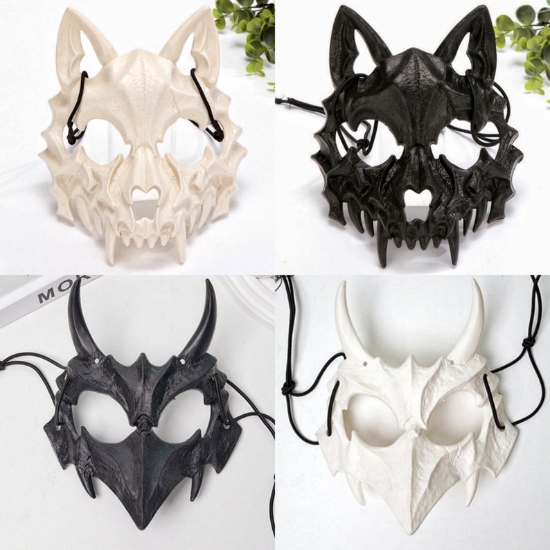 Máscara de media cara de calavera de hombre lobo, máscara de calavera de animal, unisex, accesorios de fiesta de carnaval, cosplay, mascarada de Halloween, regalo de Navidad, regalo de cumpleaños All 4-Mask