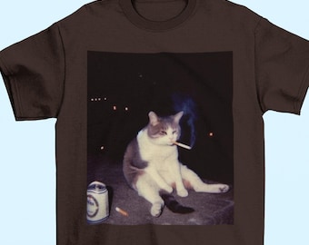Camiseta de gato fumando, divertida, meme, con gráficos de gatos, unisex