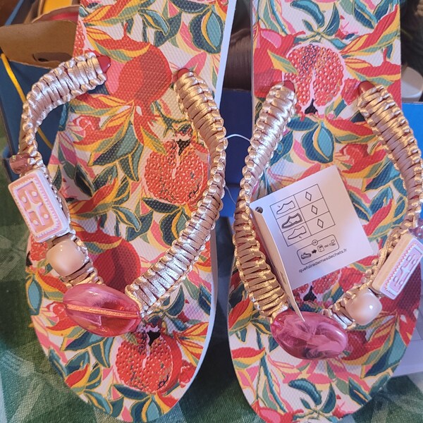 Beach flip flops with macramé fabric VSL T38/39