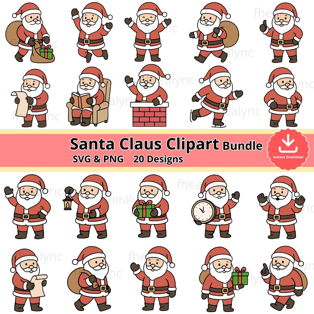 Santa Claus Clipart Bundle: 20 Christmas SVG & PNG Designs (digital ...