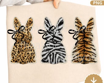 Animal Print Easter Bunny PNG, Faux Pearl Bow (Digital Download)