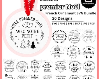 French Christmas Ornament SVG Bundle: Notre Premier Noel, 20 Designs (Digital Download)