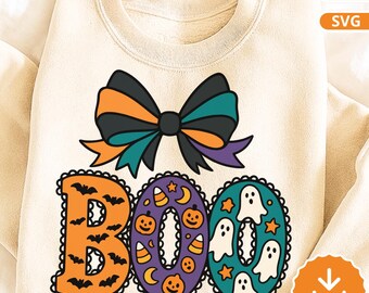 Halloween BOO Bow SVG, Spooky Ghosts, Bats, Pumpkins (Digital Download)