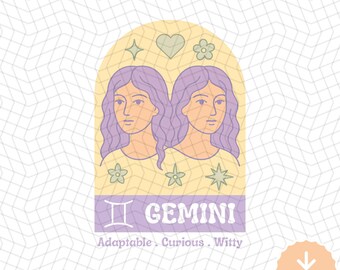 Imágenes prediseñadas de astrología de las hermanas gemelas Géminis: Signo del zodiaco SVG PNG (Descarga digital)
